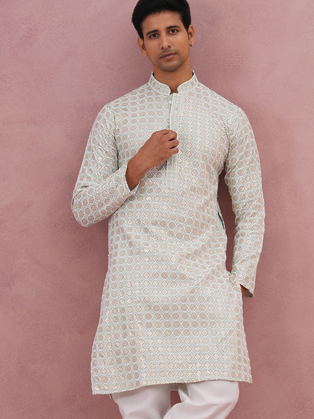 Men’S Rayon Sequin Embroidered Kurta
