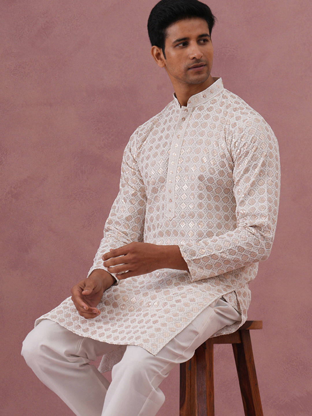 Men’S Rayon Sequin Embroidered Kurta