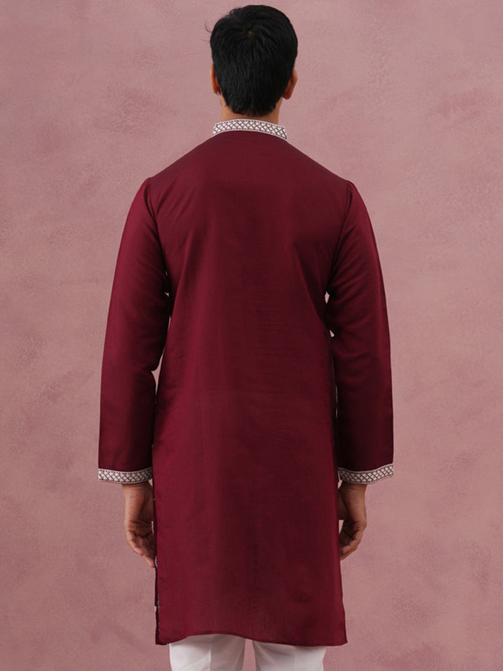 Silk Blend Ethnic Embroidered Kurta For Men