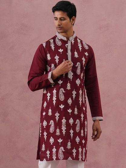 Silk Blend Ethnic Embroidered Kurta For Men