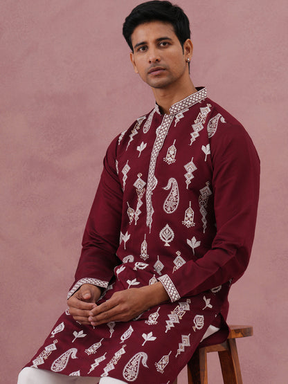 Silk Blend Ethnic Embroidered Kurta For Men