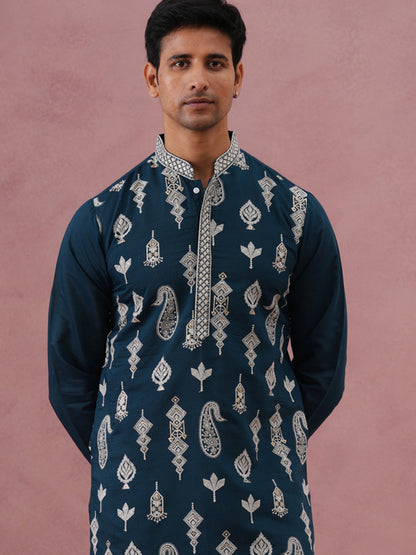 Silk Blend Ethnic Embroidered Kurta For Men