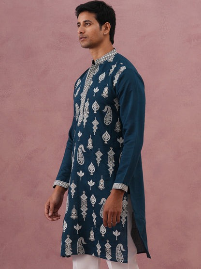 Silk Blend Ethnic Embroidered Kurta For Men