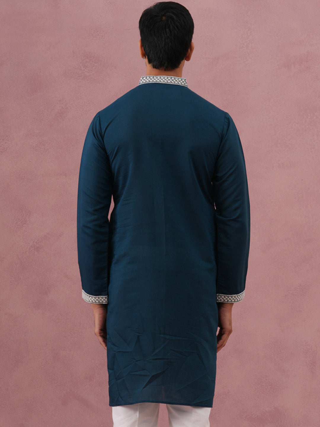 Silk Blend Ethnic Embroidered Kurta For Men
