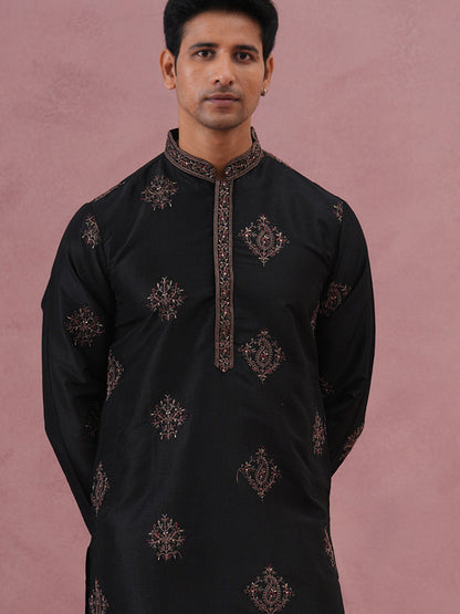 Silk Blend Black Kurta For Men