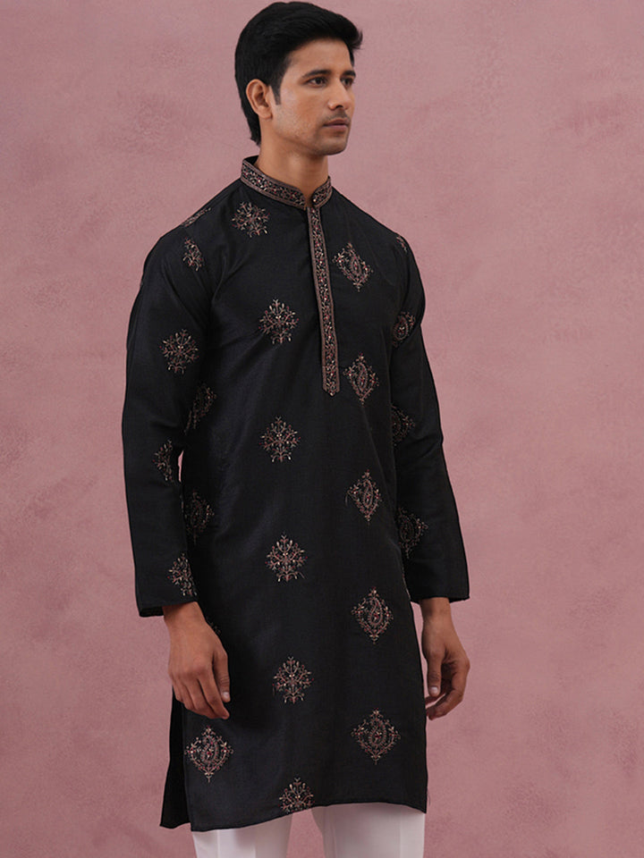 Silk Blend Black Kurta For Men