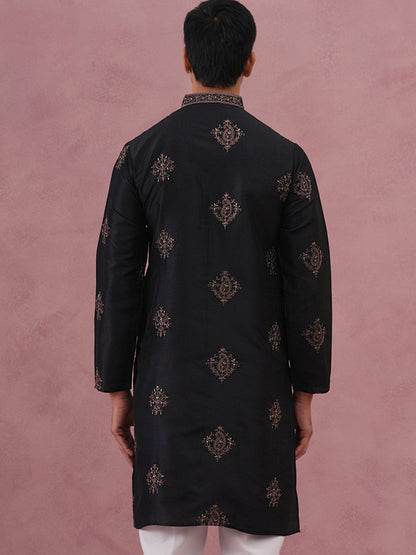 Silk Blend Black Kurta For Men