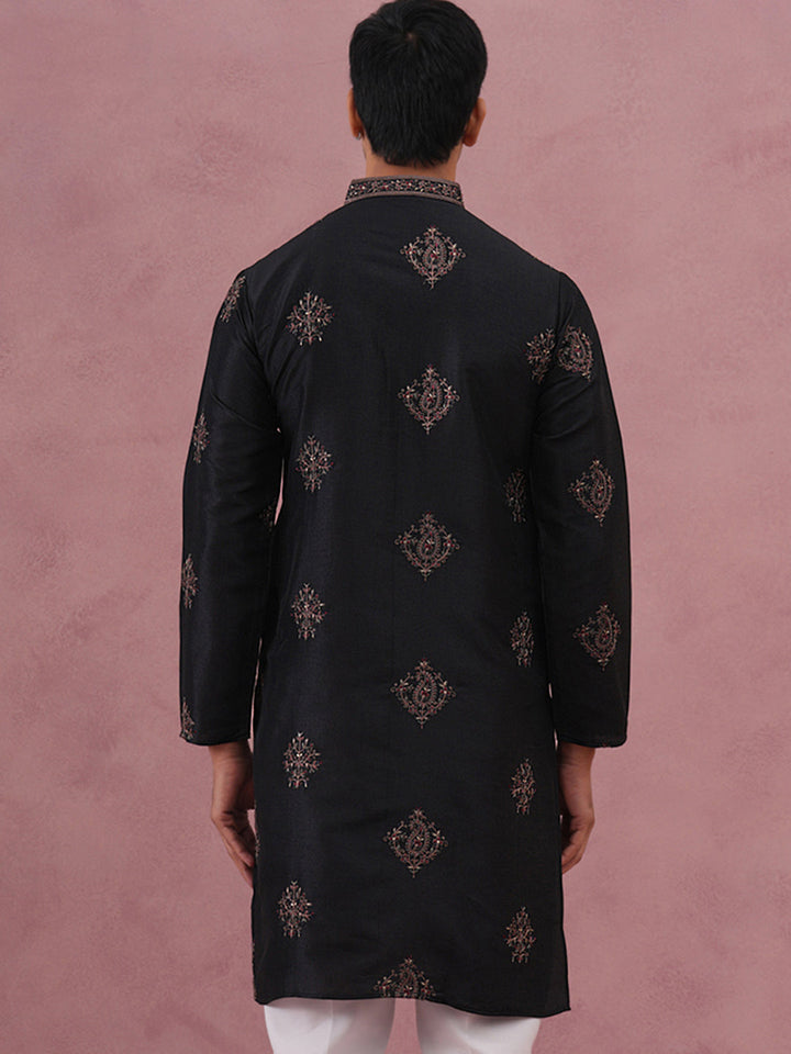 Silk Blend Black Kurta For Men