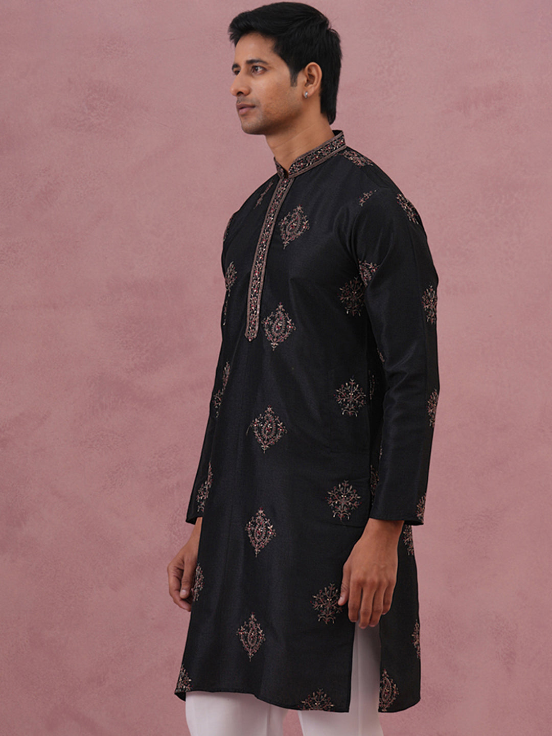 Silk Blend Black Kurta For Men