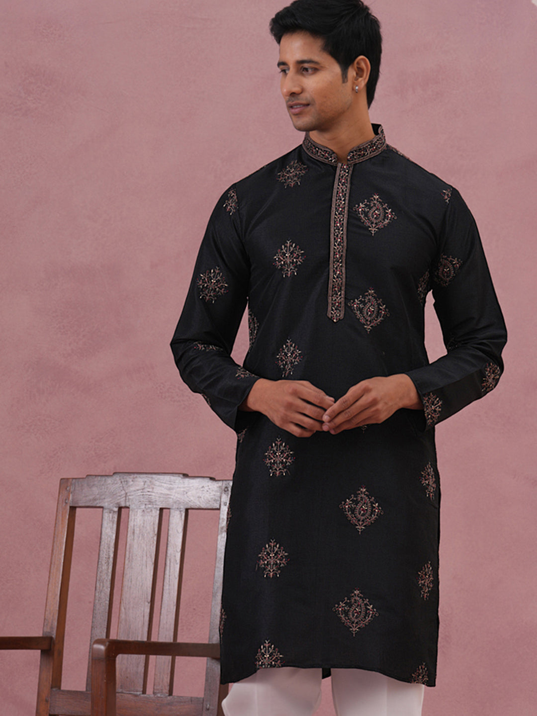 Silk Blend Black Kurta For Men