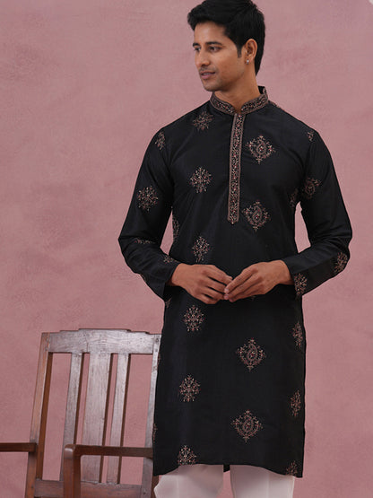 Silk Blend Black Kurta For Men