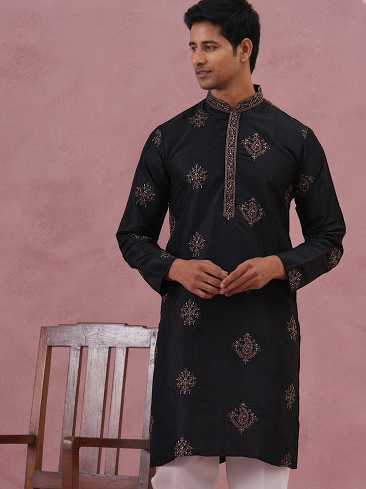 Silk Blend Black Kurta For Men
