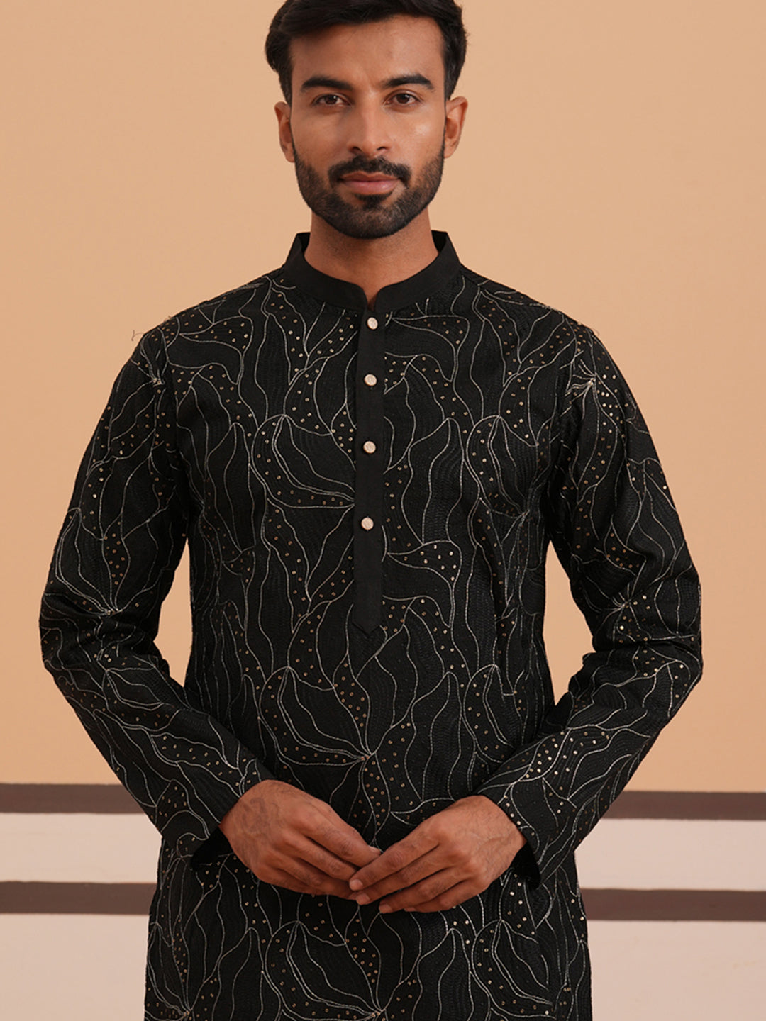 Silk Blend Embroidered & Sequinned Kurta