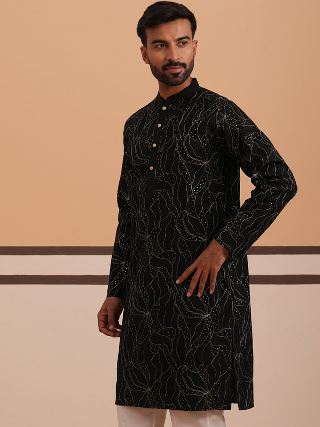 Silk Blend Embroidered & Sequinned Kurta
