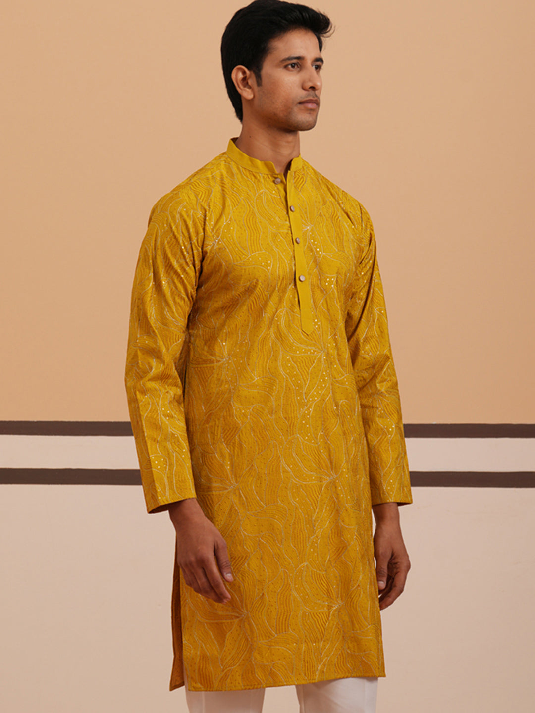 Silk Blend Embroidered & Sequinned Kurta