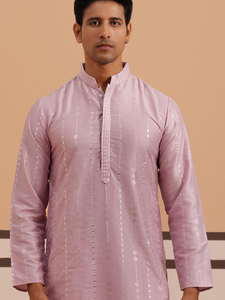 Traditional Silk-Blend Lavender Kurta For Men