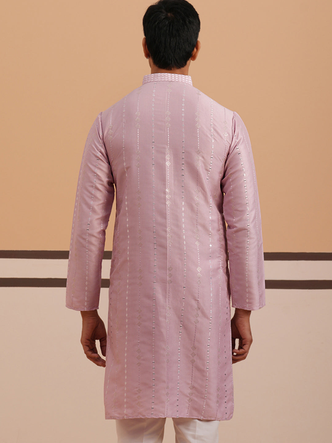 Traditional Silk-Blend Lavender Kurta For Men