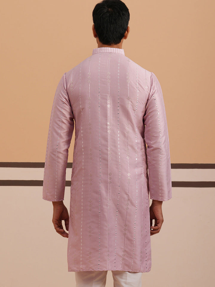 Traditional Silk-Blend Lavender Kurta For Men