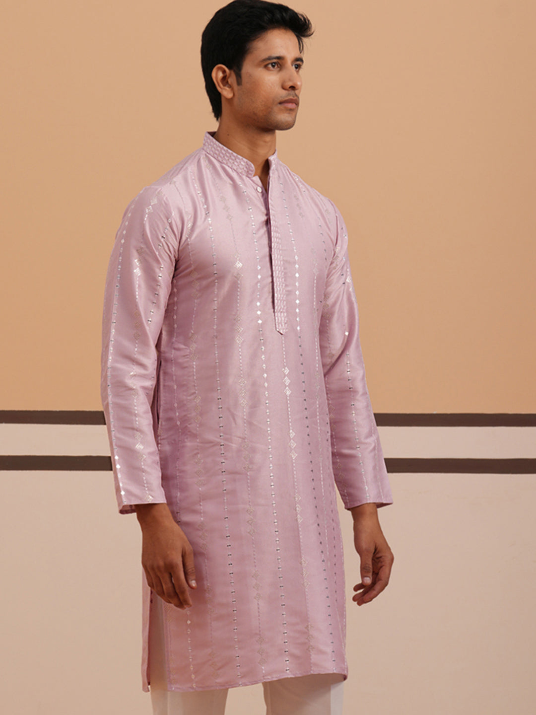 Traditional Silk-Blend Lavender Kurta For Men