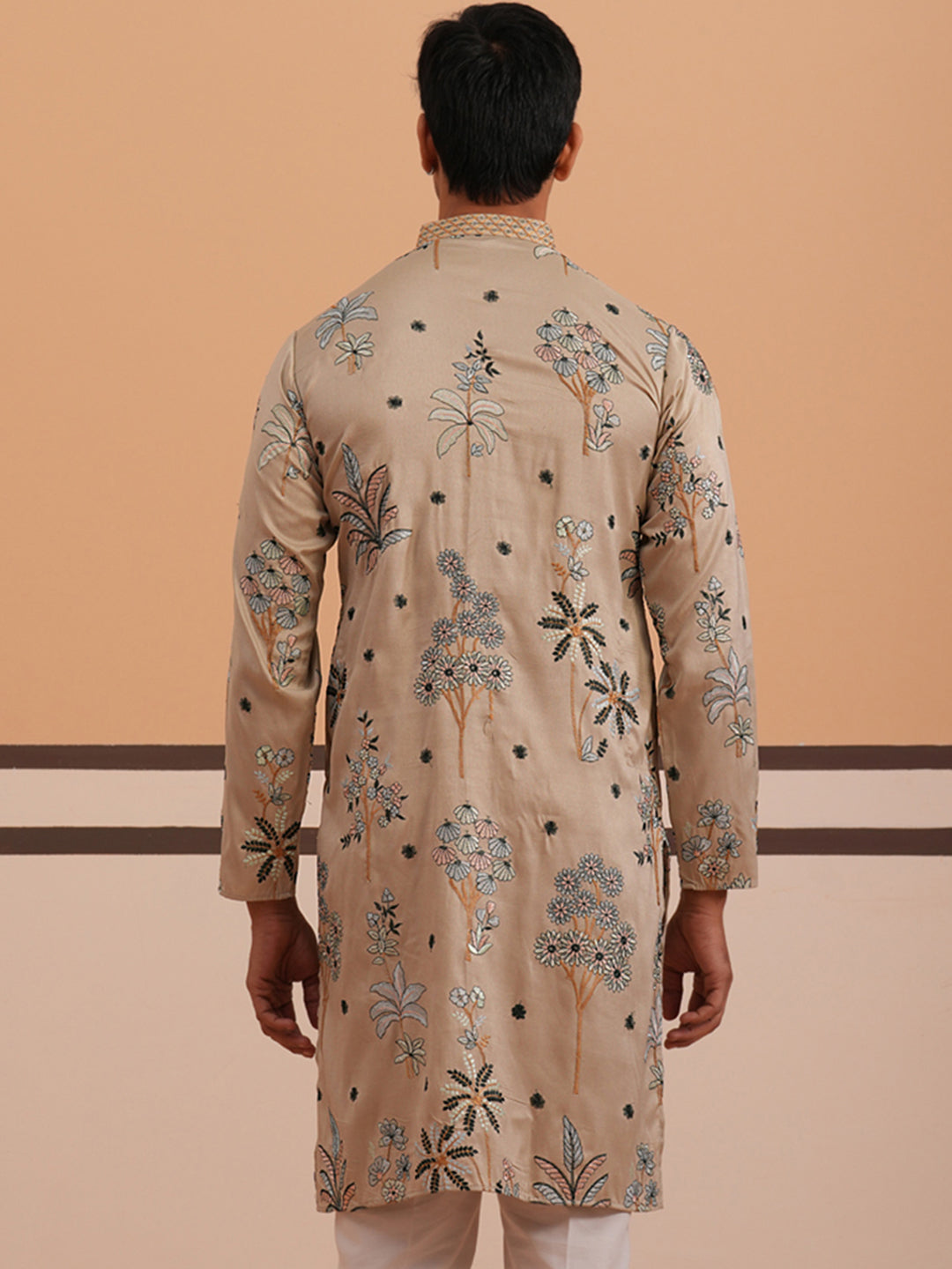 Botanical Embroidered Cotton Blend Kurta For Men