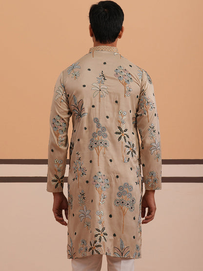 Botanical Embroidered Cotton Blend Kurta For Men