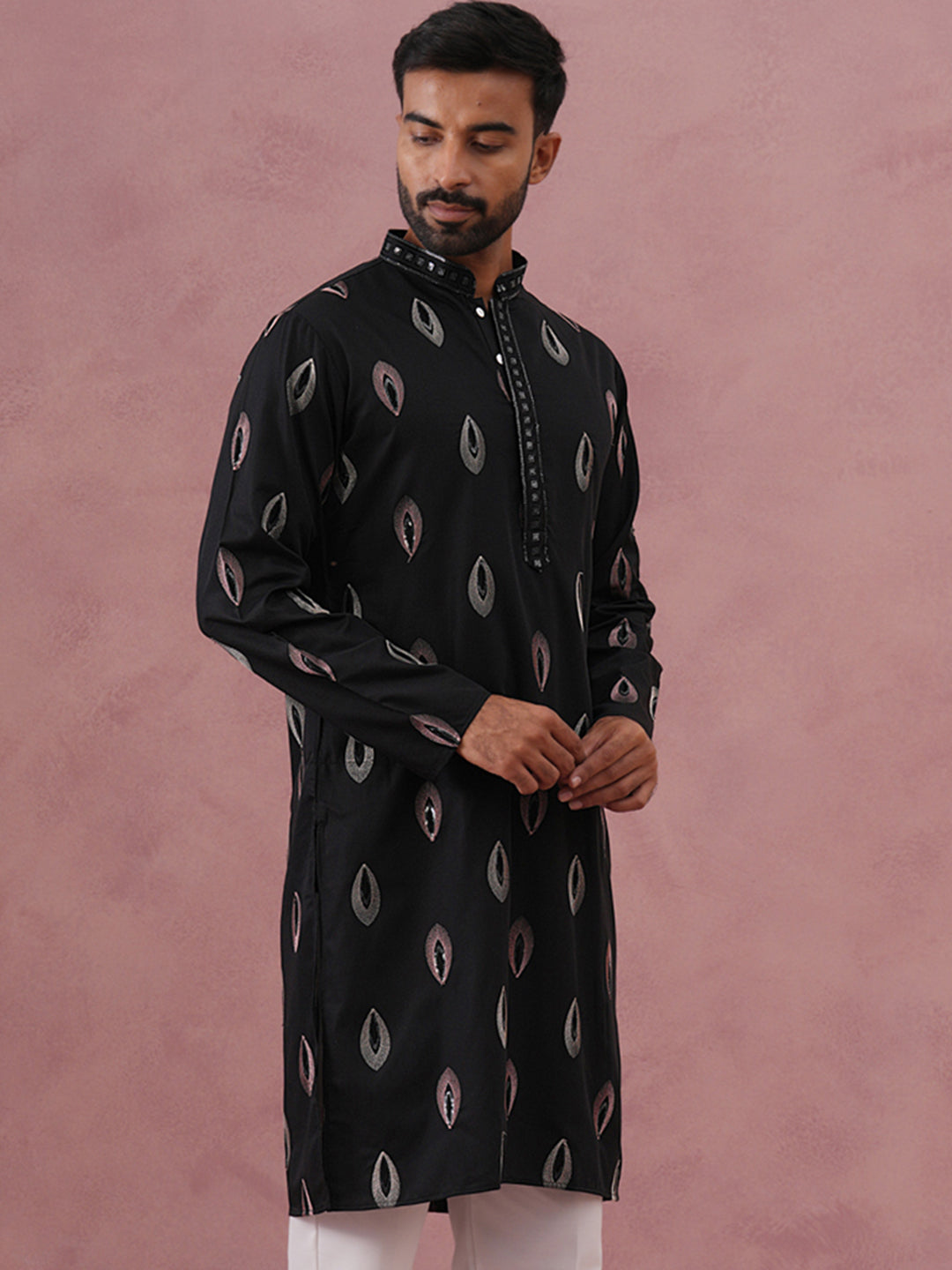 Festive Silk Blend Embroidered Kurta