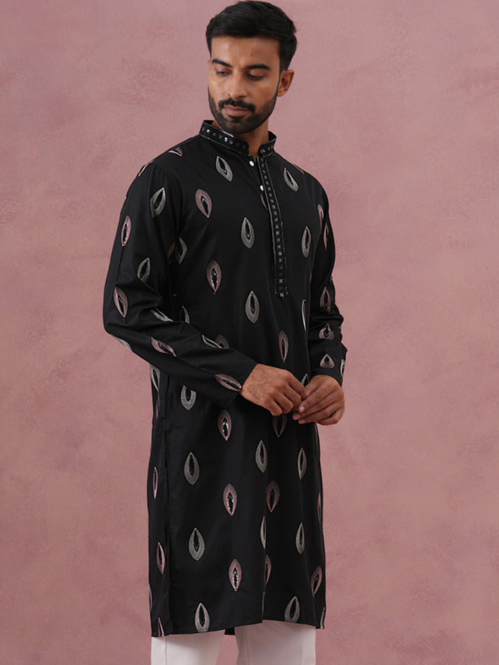 Festive Silk Blend Embroidered Kurta
