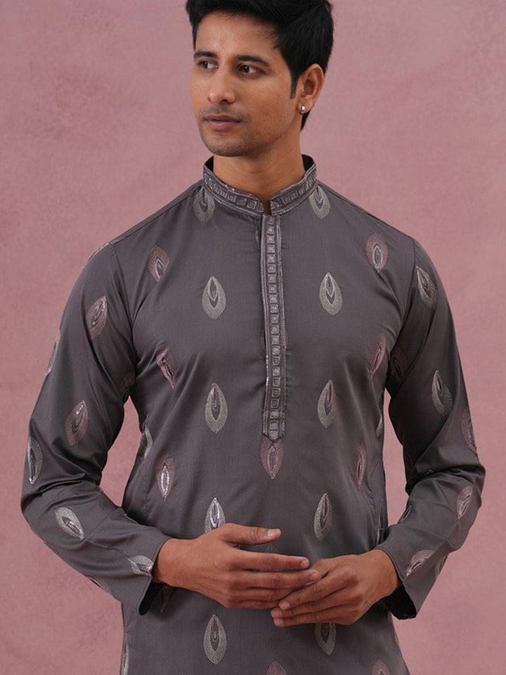 Festive Silk Blend Embroidered Kurta