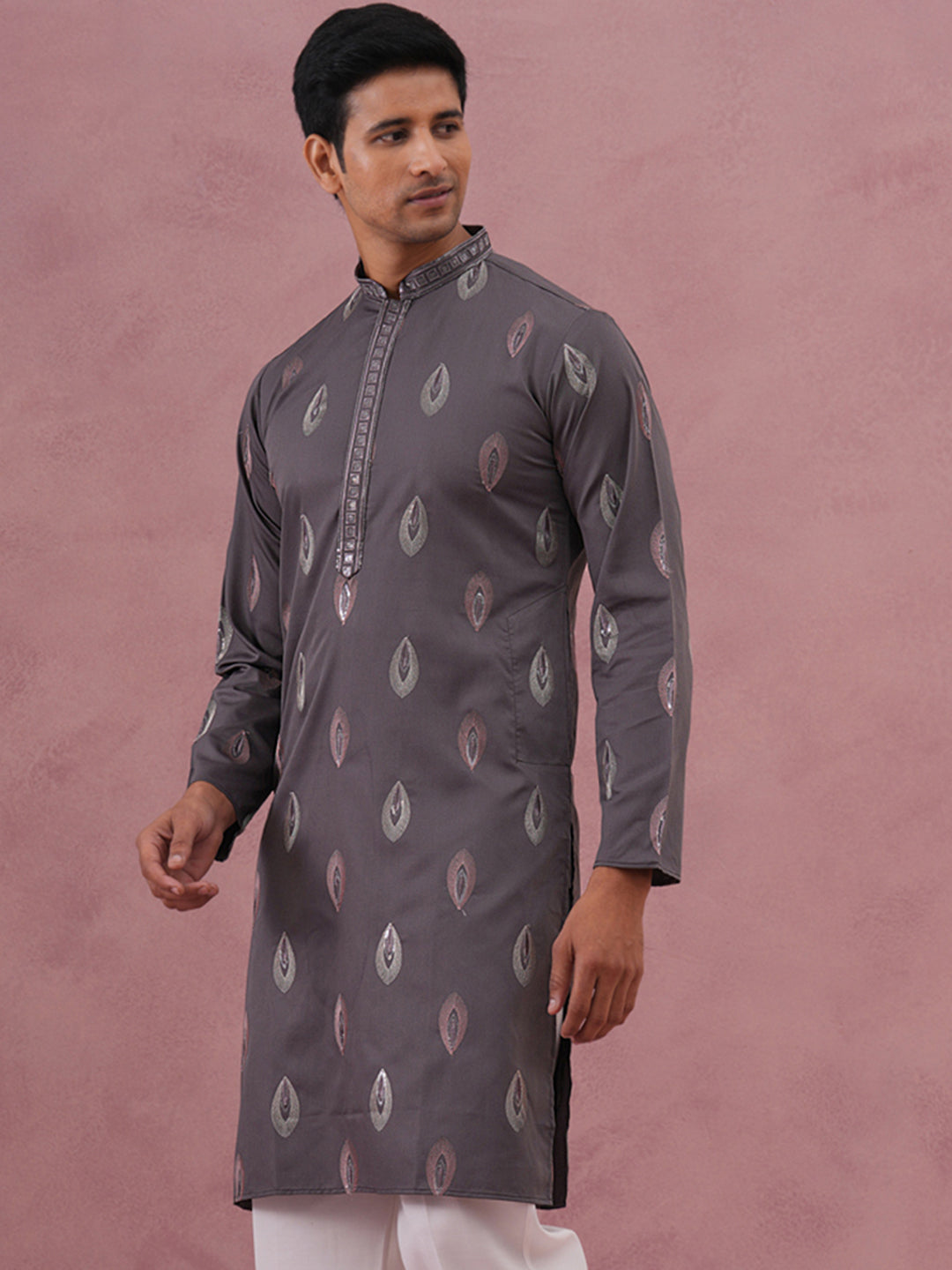 Festive Silk Blend Embroidered Kurta