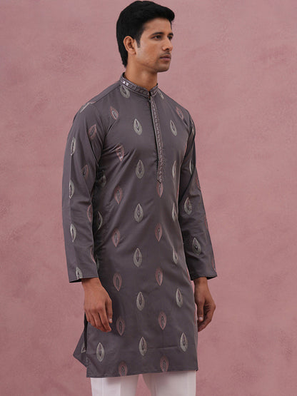 Festive Silk Blend Embroidered Kurta
