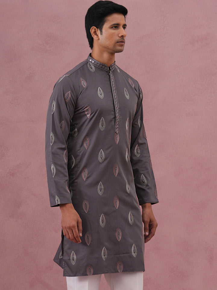 Festive Silk Blend Embroidered Kurta