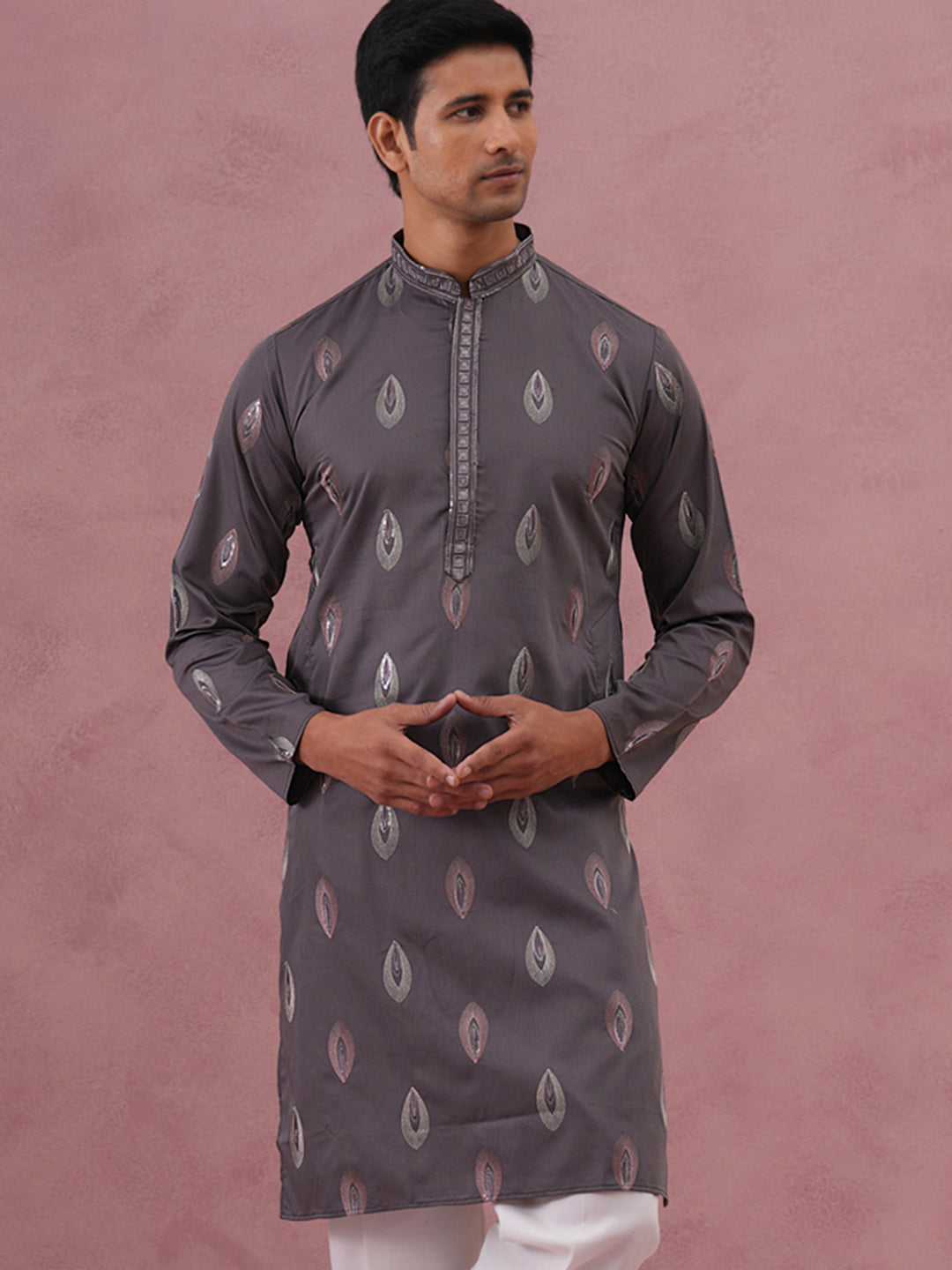 Festive Silk Blend Embroidered Kurta