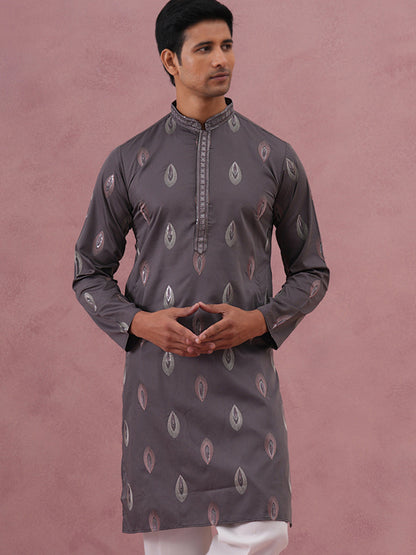 Festive Silk Blend Embroidered Kurta