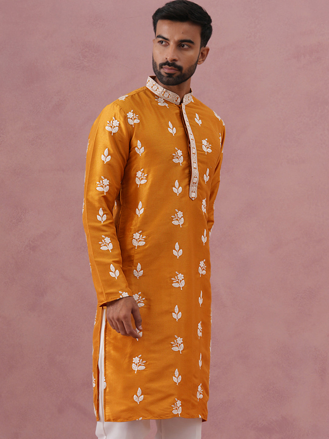 Men’S Embroidered Silk Blend Kurta