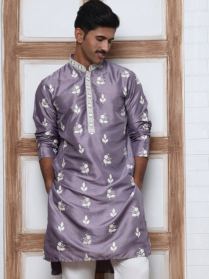 Men’S Embroidered Silk Blend Kurta