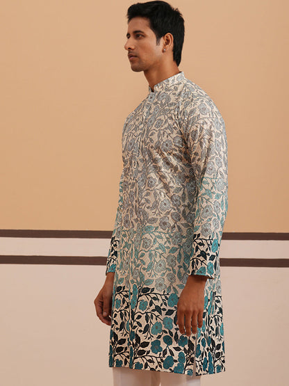 Men’S Printed Kurta With Embroidered Detailing