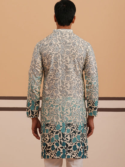 Men’S Printed Kurta With Embroidered Detailing