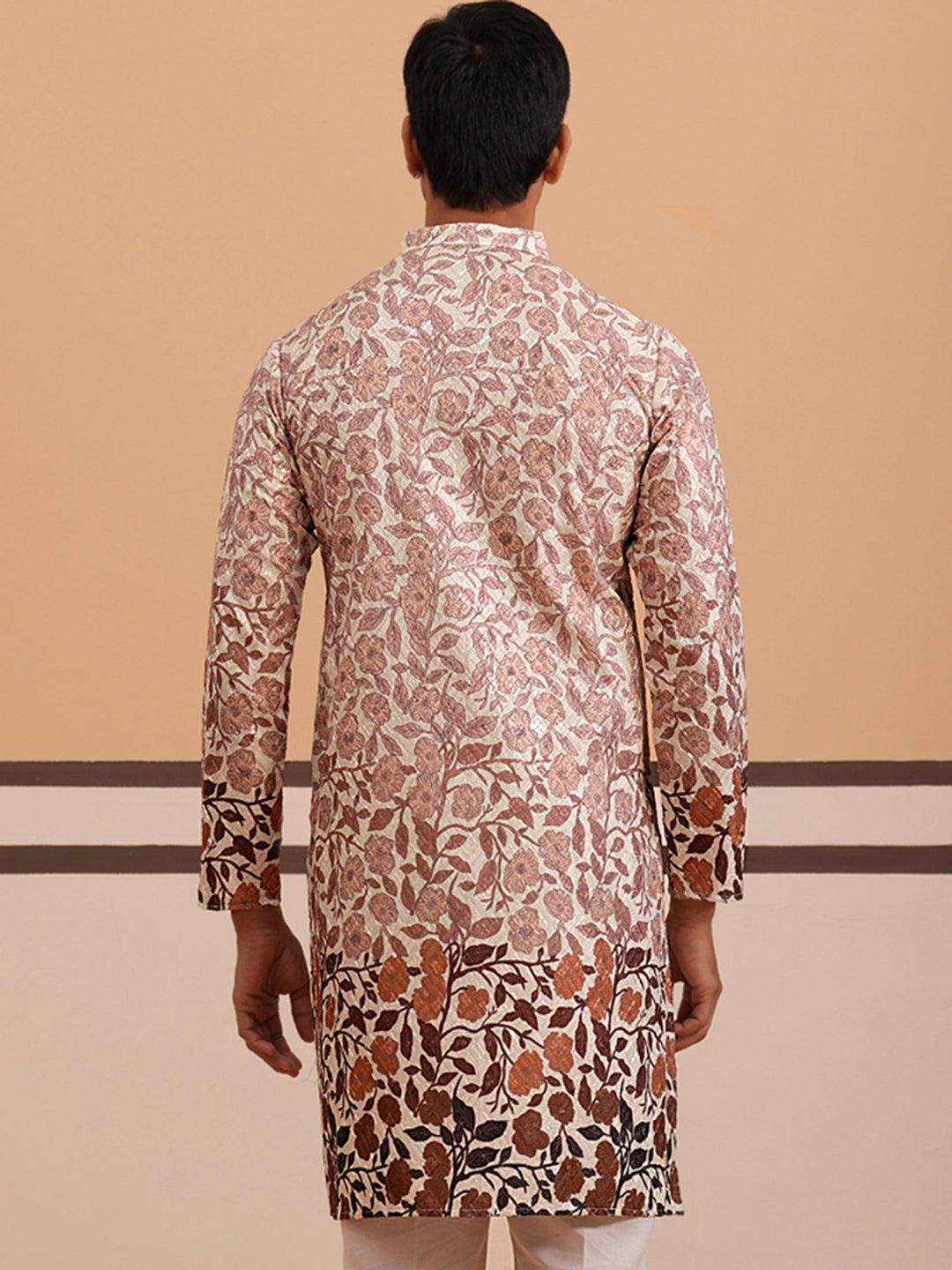 Men’S Printed Kurta With Embroidered Detailing