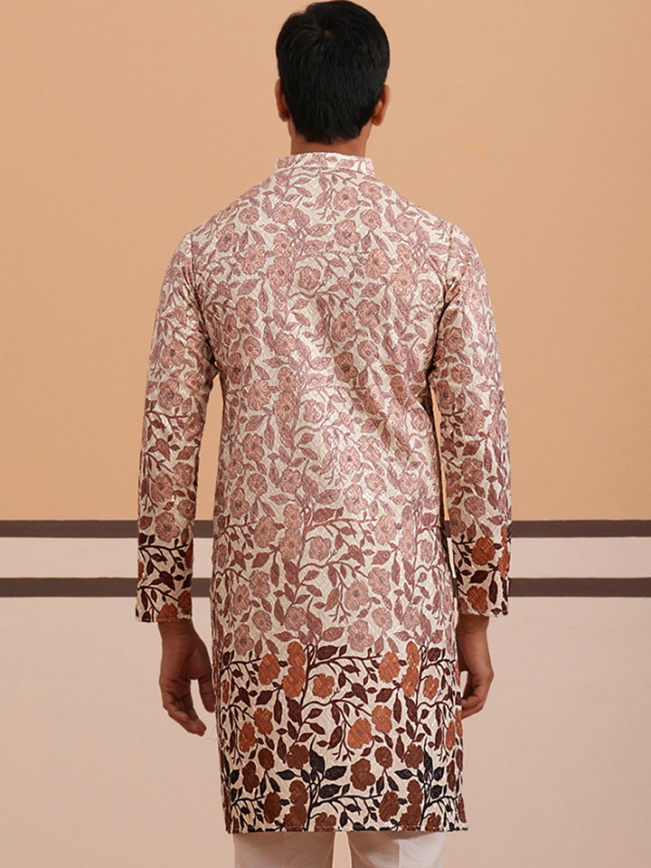 Men’S Printed Kurta With Embroidered Detailing