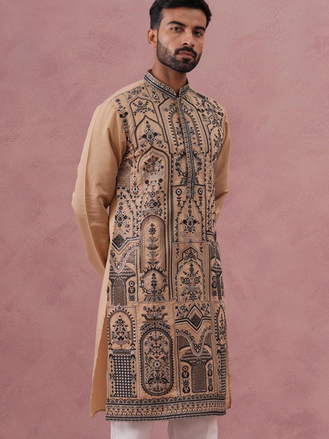 Men’S Silk Blend Embroidered Kurta