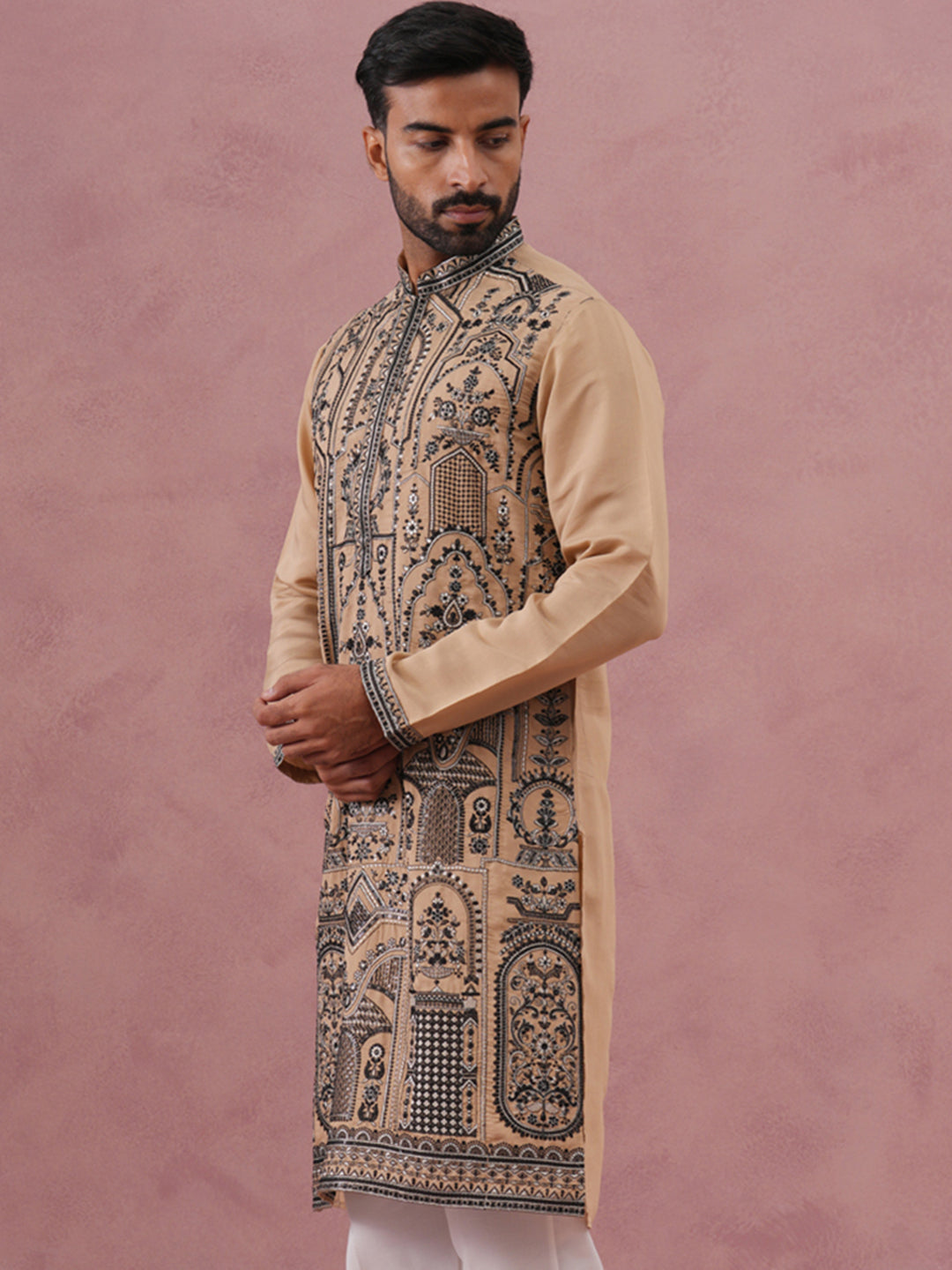 Men’S Silk Blend Embroidered Kurta