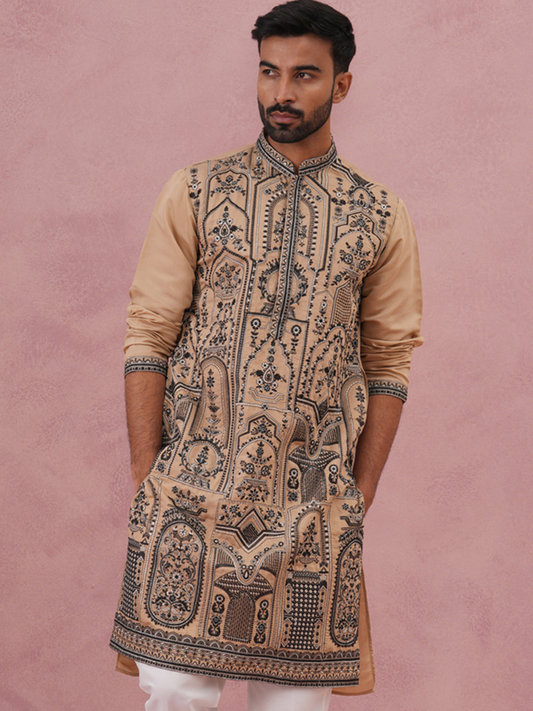 Men’S Silk Blend Embroidered Kurta