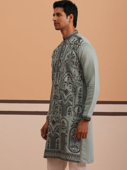 Men’S Silk Blend Embroidered Kurta