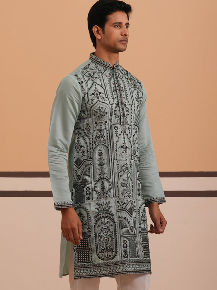 Men’S Silk Blend Embroidered Kurta