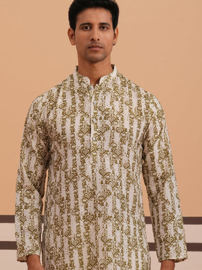 Olive Ethnic Printed Kurta For Men