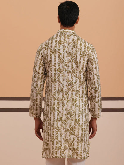 Olive Ethnic Printed Kurta For Men