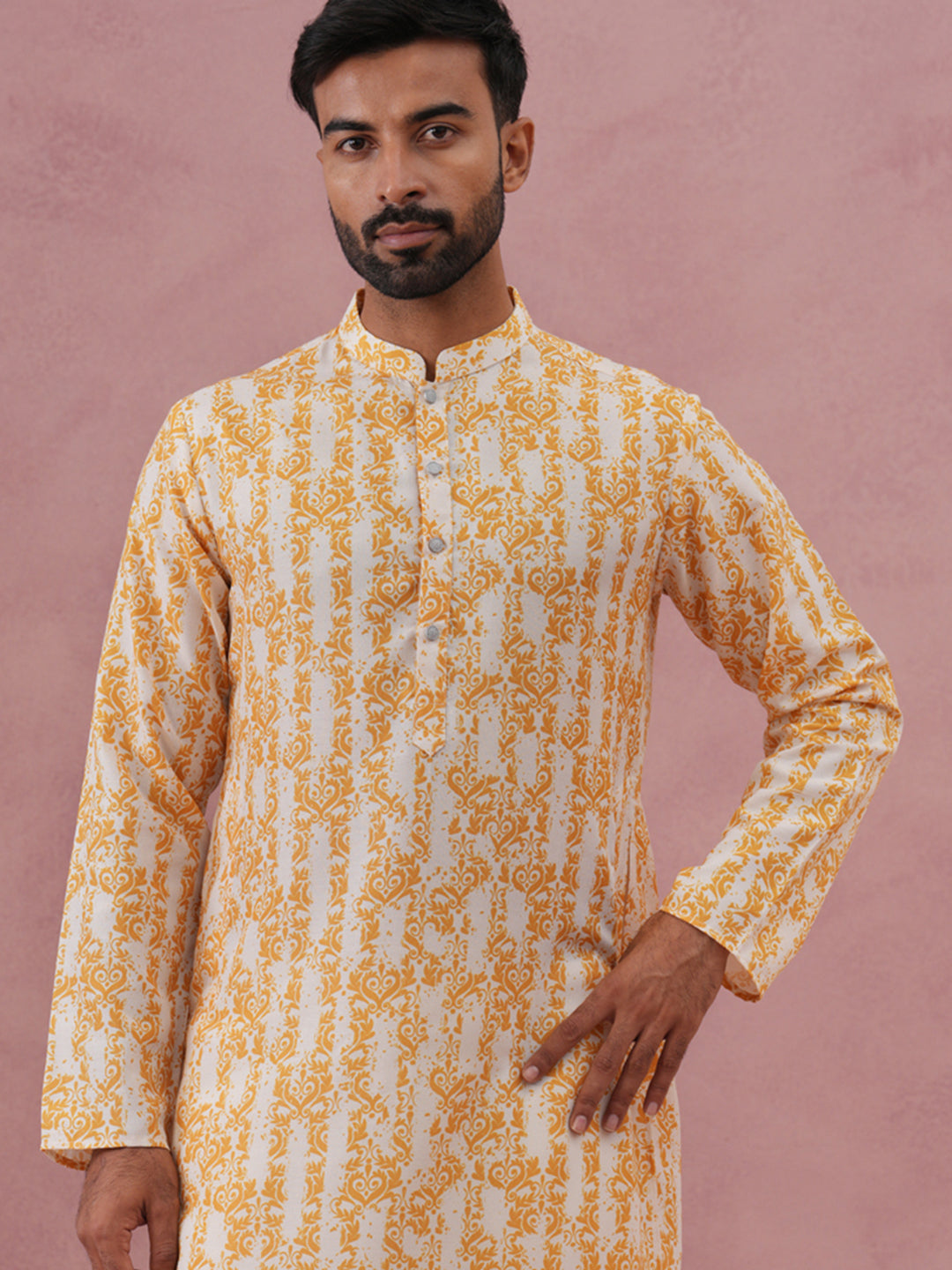 Yellow Ethnic Printed Kurta For Men