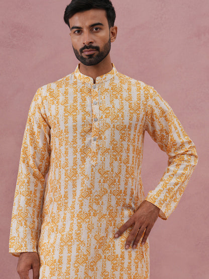 Yellow Ethnic Printed Kurta For Men