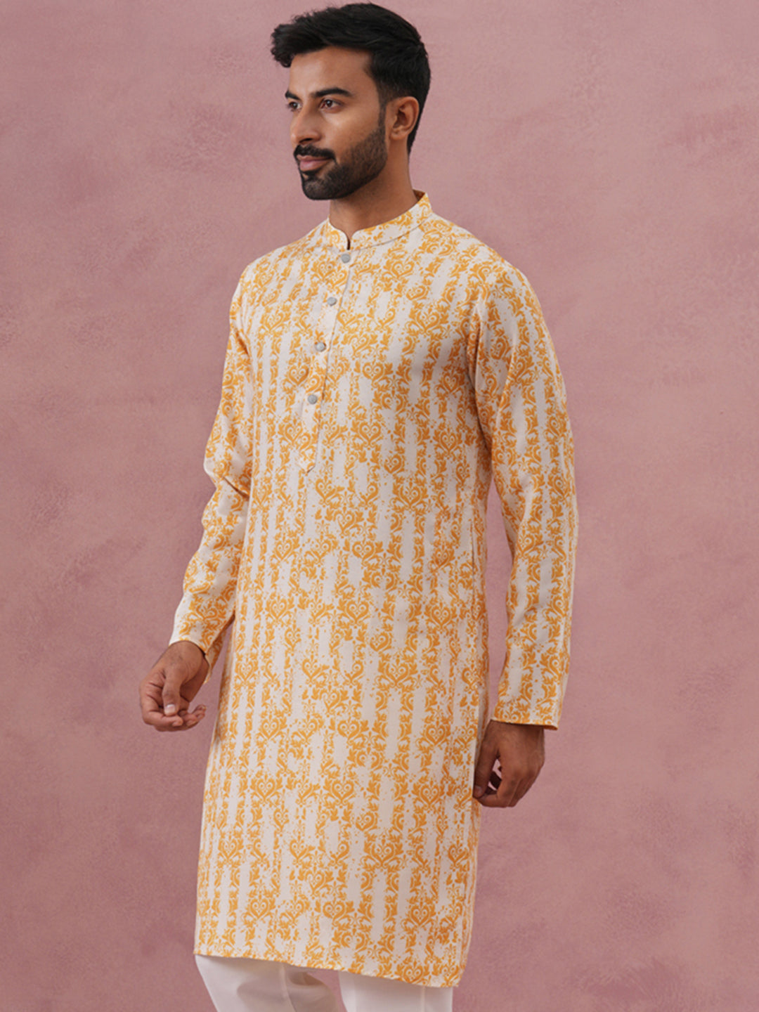 Yellow Ethnic Printed Kurta For Men