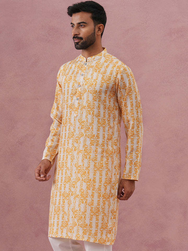 Yellow Ethnic Printed Kurta For Men
